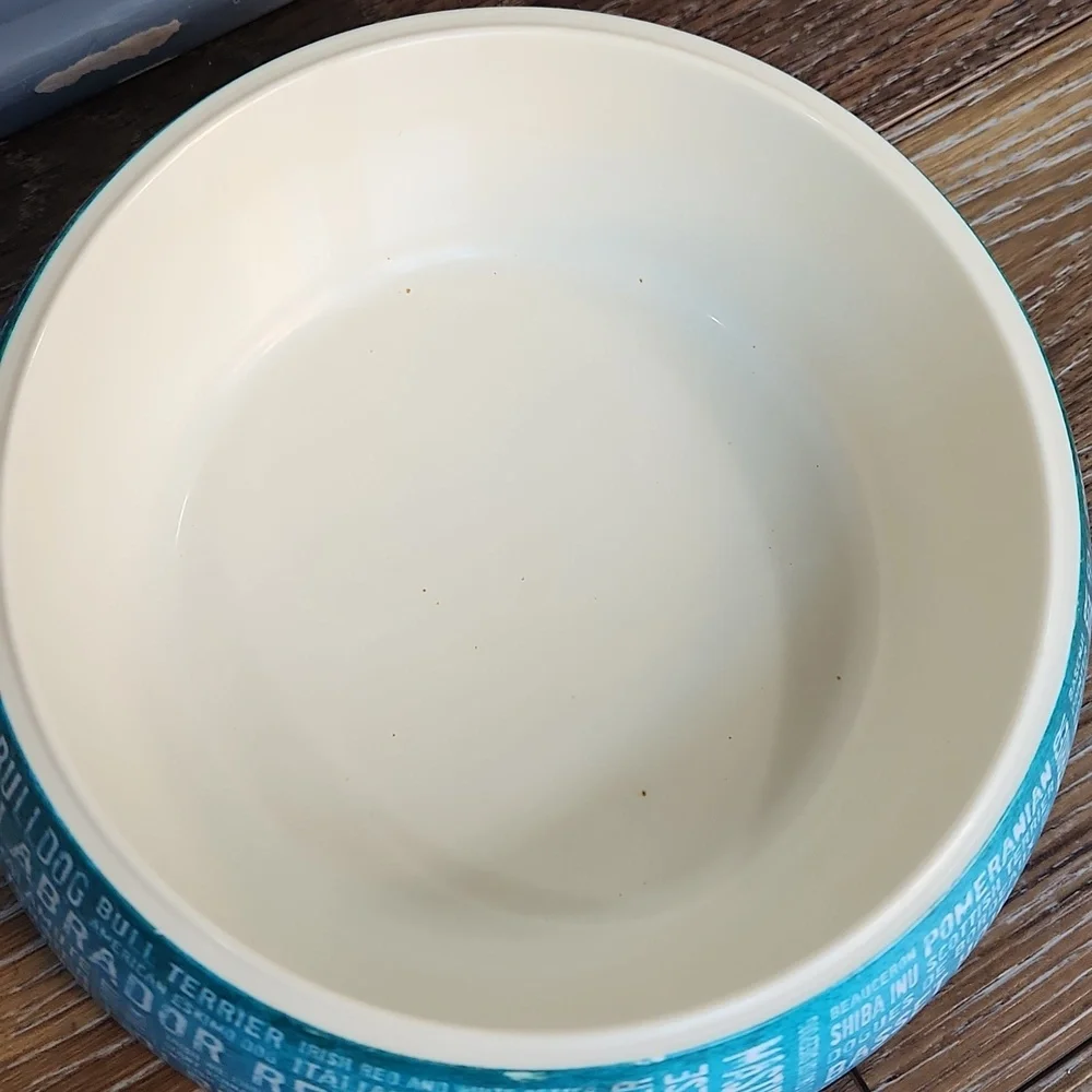 Plastic Dog Breeds Bowl Blue Green Teal White